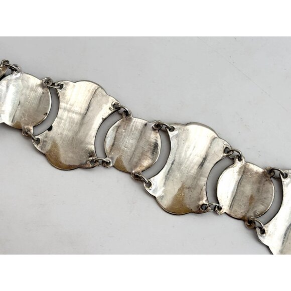 Rare Siam Sterling Silver Chainlink Paneled 30's 925 Vintage Chunky Bracelet - Picture 9 of 15